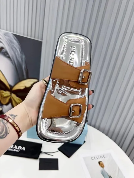 Prada Double-strap Sandals In Brown Leather product view 4