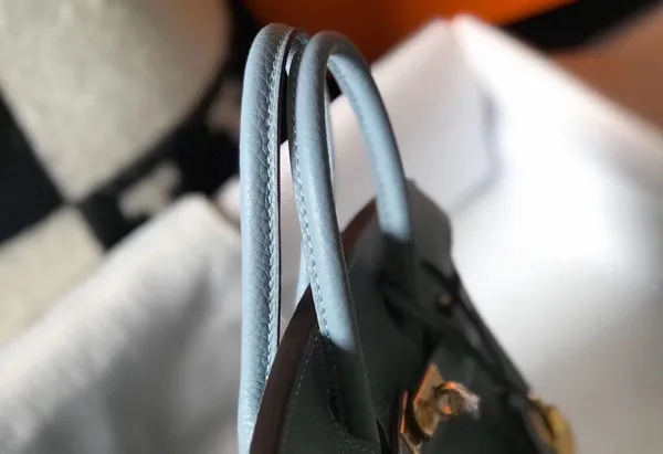 Hermes Birkin 25 Bag In Blue Lin Clemence Leather with GHW product view 2