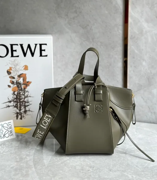 Loewe Compact Hammock Bag in Khaki Green Satin Calfskin product view 3