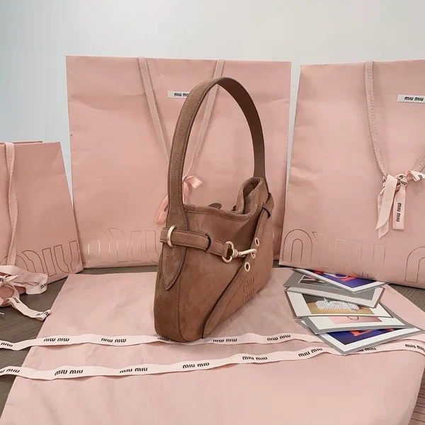 Miu Miu Aventure Small Shoulder Bag in Brown Suede Leather product view 4