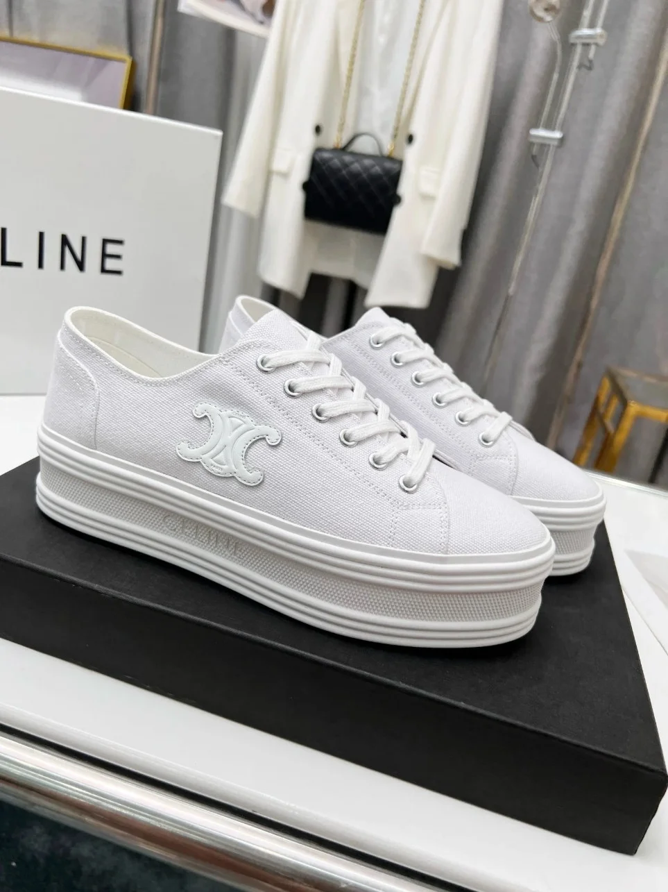 Celine Women’s Jane Low-top Sneakers in White Canvas product view 5