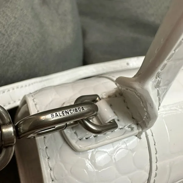 Balenciaga Hourglass Small Bag in White Croc-Embossed Calfskin product view 4