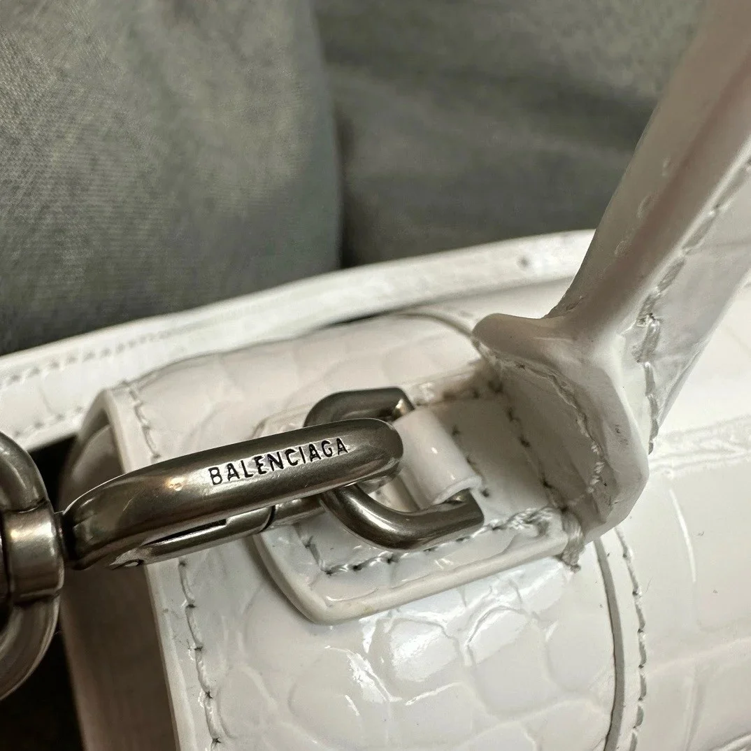 Balenciaga Hourglass Small Bag in White Croc-Embossed Calfskin product view 4