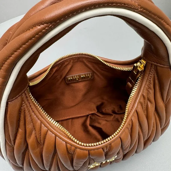 Miu Miu Wander Hobo Bag in Cognac Matelasse Nappa Leather product view 6