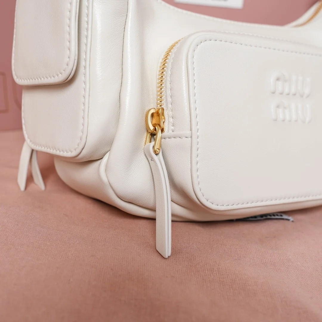 Miu Miu Pocket Shoulder Bag in White Nappa Leather product view 5