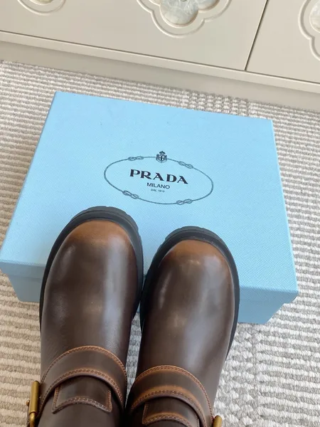 Prada Biker Boots in Dark Brown Calfskin product view 11