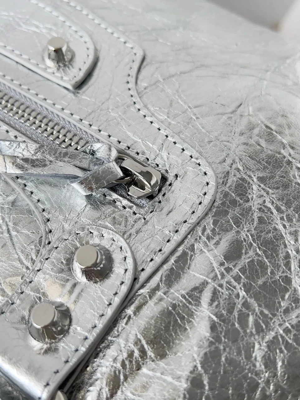 Balenciaga Le City Medium Bag in Silver Metallic Lambskin product view 7