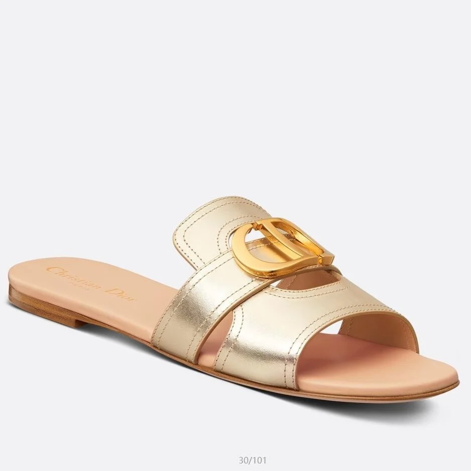 Dior 30 Montaigne Slides In Gold Metallic Calfskin product view 1