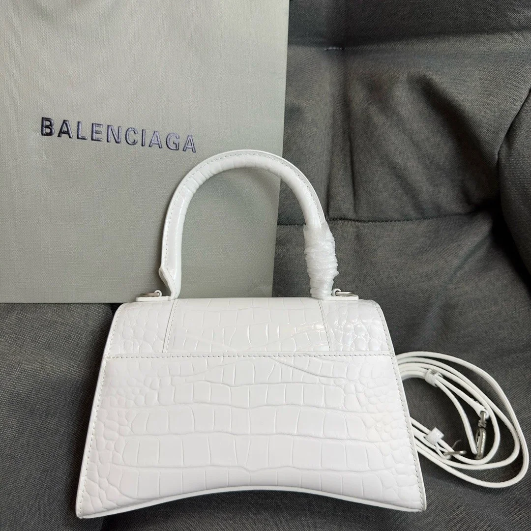 Balenciaga Hourglass Small Bag in White Croc-Embossed Calfskin product view 3