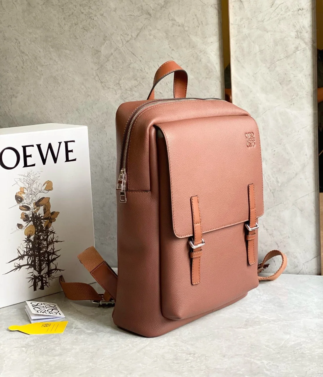 Loewe Military Backpack in Brown Grained Leather product view 3