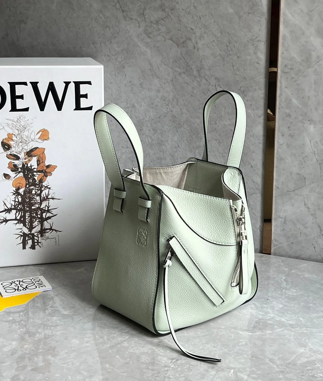 Loewe Compact Hammock Bag in Light Celadon Grained Calfskin product view 5