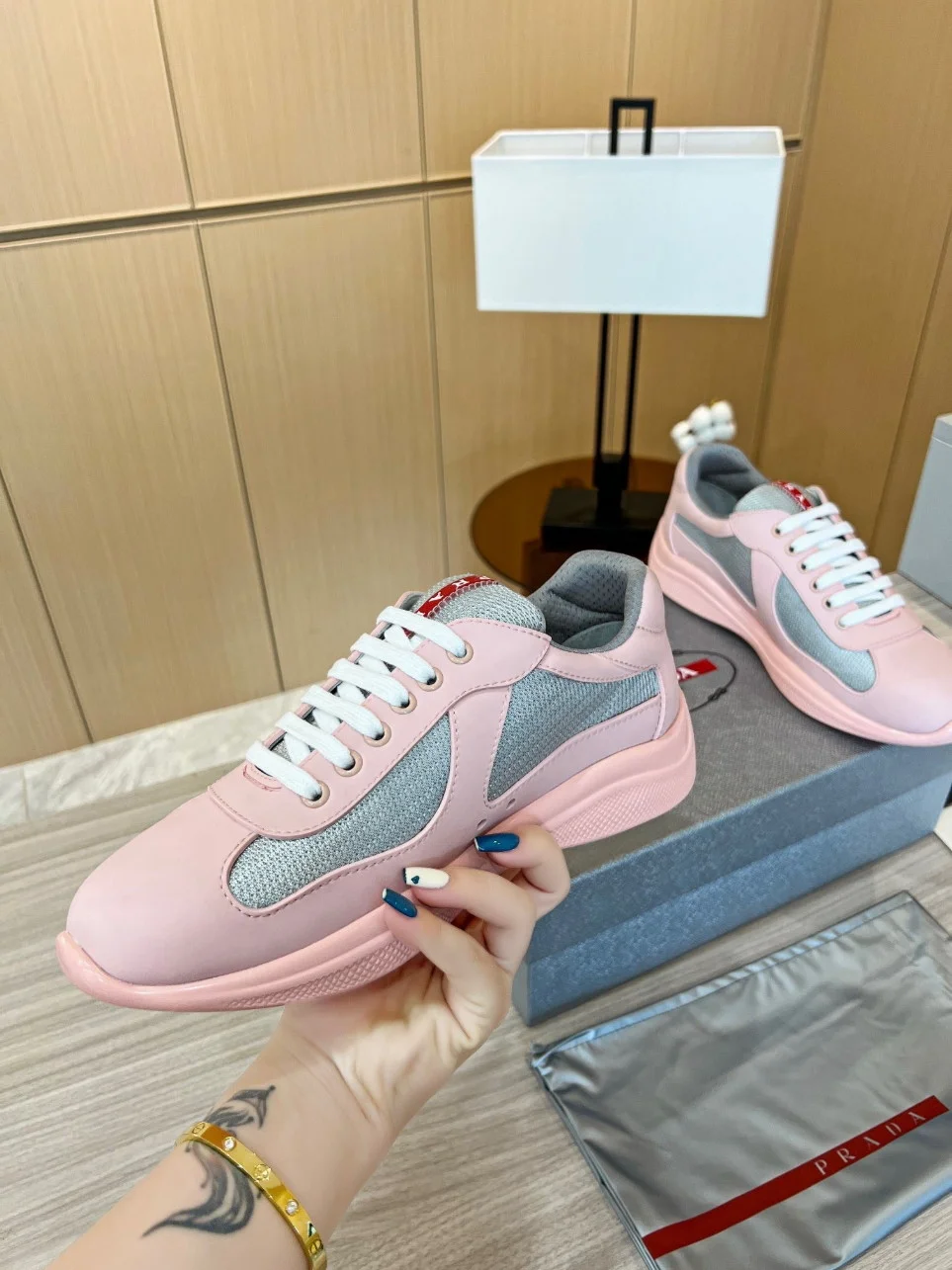 Prada America’s Cup Sneakers in Pink Rubber and Bike Fabric product view 7
