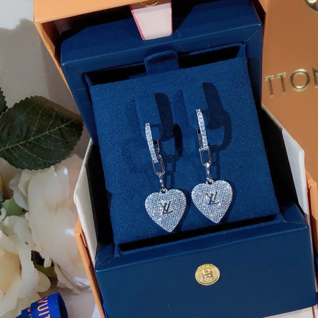 Louis Vuitton Pavé Heart Drop Hoop Earrings Silver-Tone product view 7