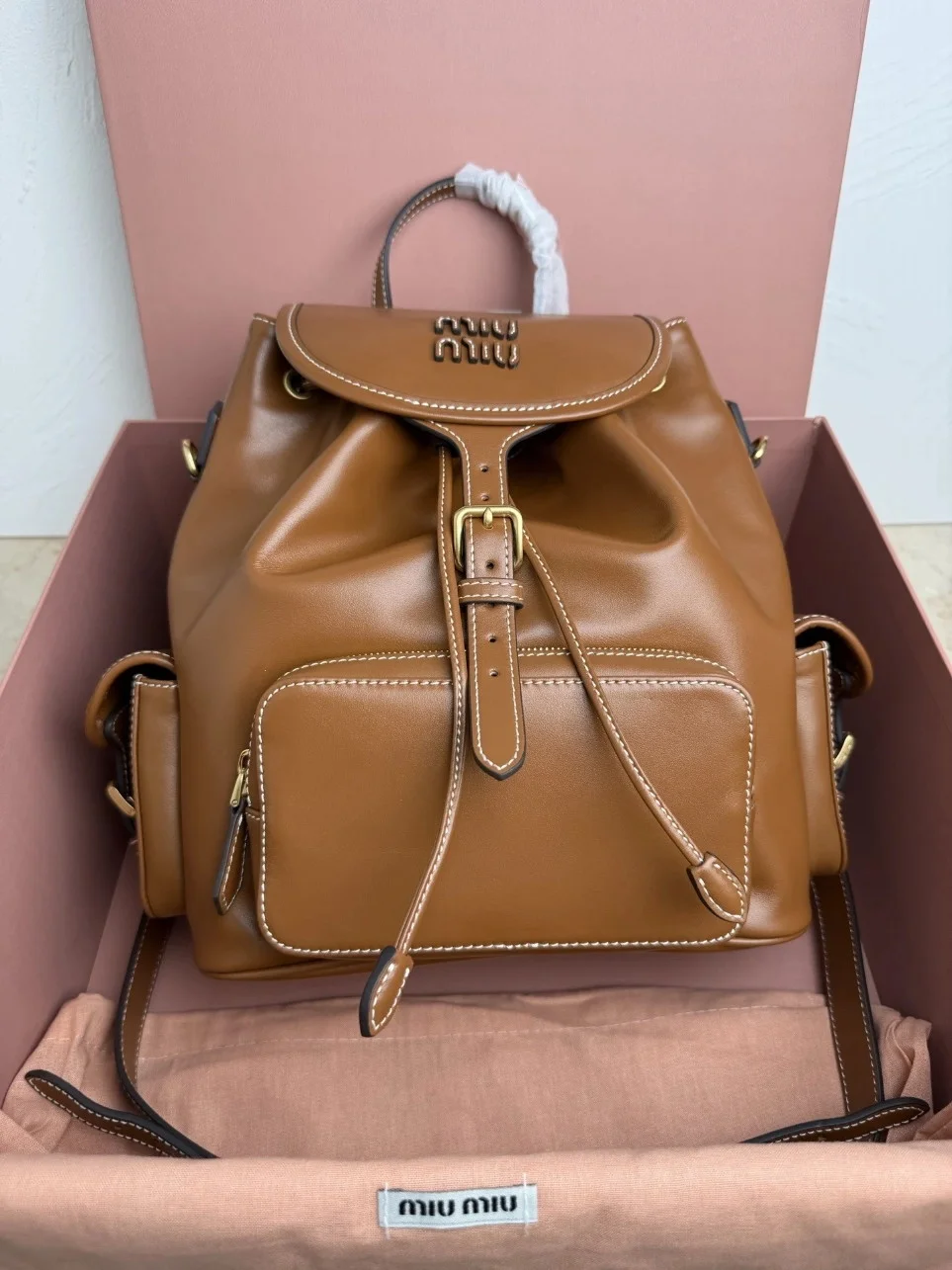 Miu Miu Large Backpack in Brown Calfskin product view 3