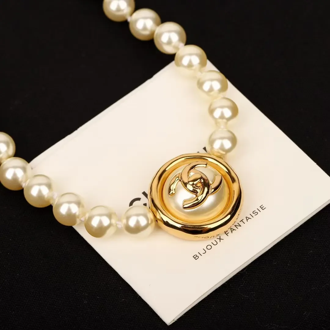Chanel Pearl-Effect Medallion Choker Necklace Gold-Tone product view 2