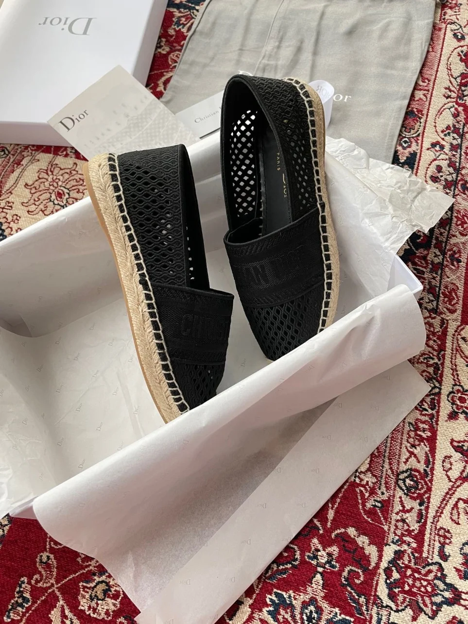 Dior Granville Espadrilles In Black Mesh Embroidery product view 5