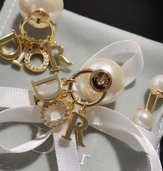 Dior Tribales Letter-Charm Earrings — Gold-Tone with Pearl-Effect Details product view 3