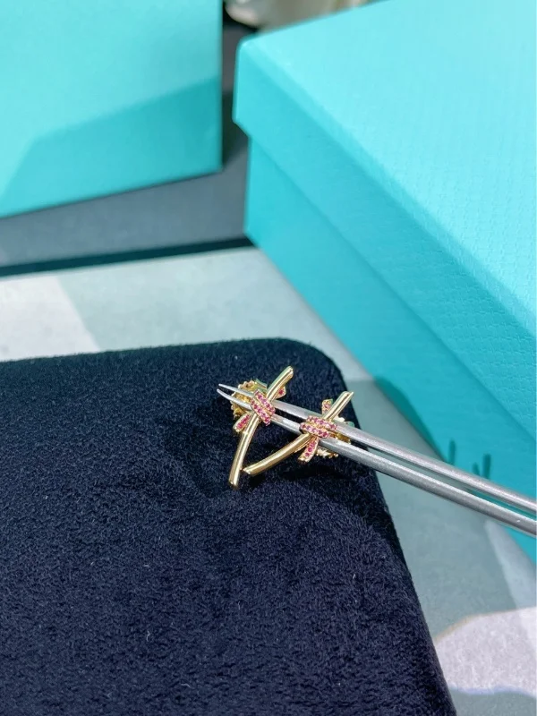 Tiffany & Co. Knot Pink Pavé-Effect Stud Earrings Rose-Tone product view 4