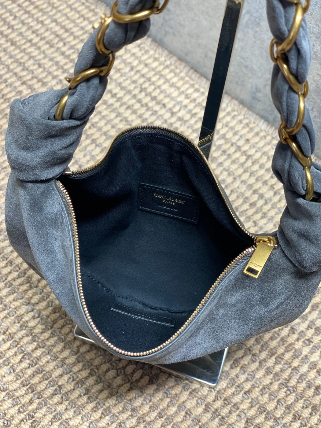 Saint Laurent Amalia Mini Hobo Bag — Grey Suede product view 8