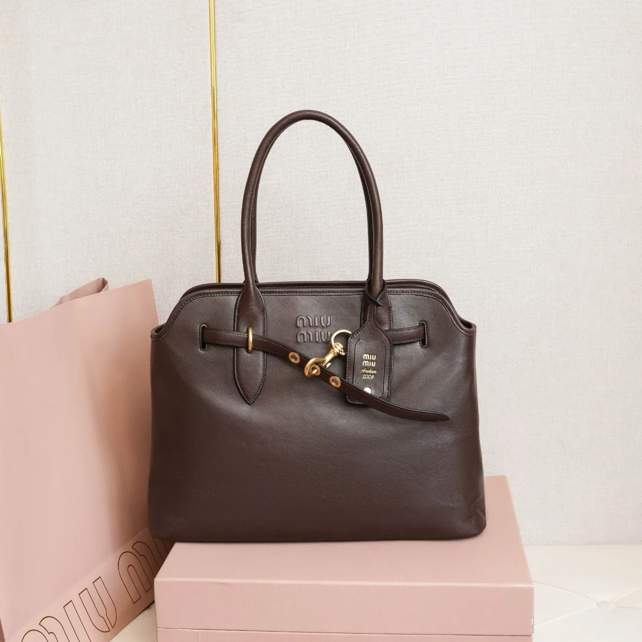 Miu Miu Aventure Large Shopper Bag in Briarwood Nappa Leather product view 7