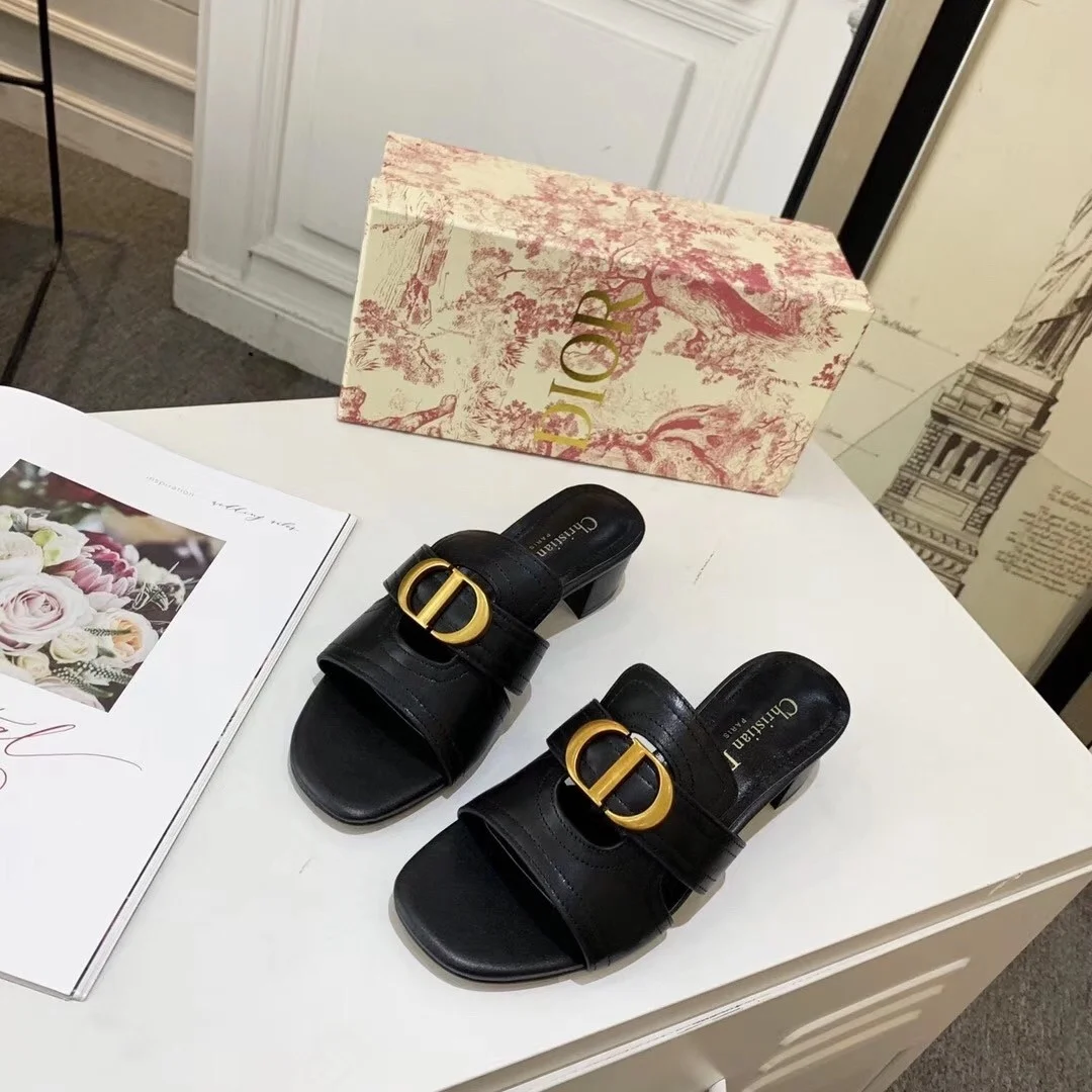 Dior 30 Montaigne Heeled Slides In Black Calfskin product view 5
