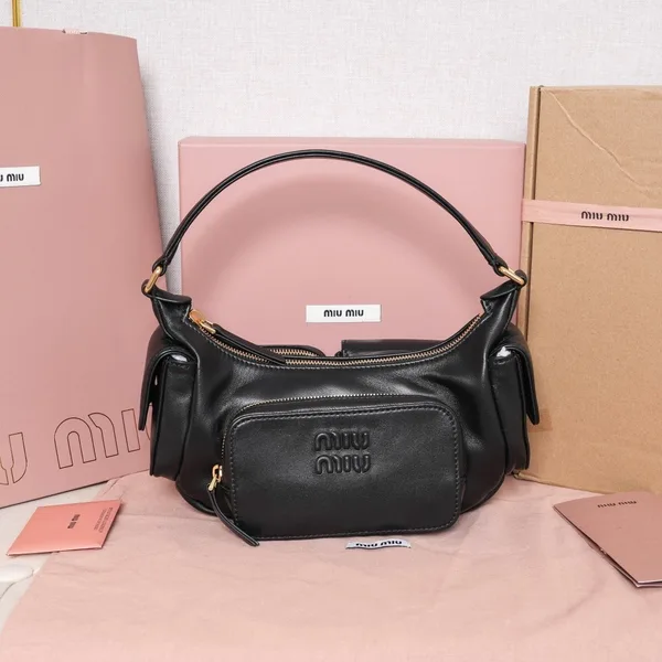 Miu Miu Pocket Shoulder Bag in Black Nappa Leather product view 2