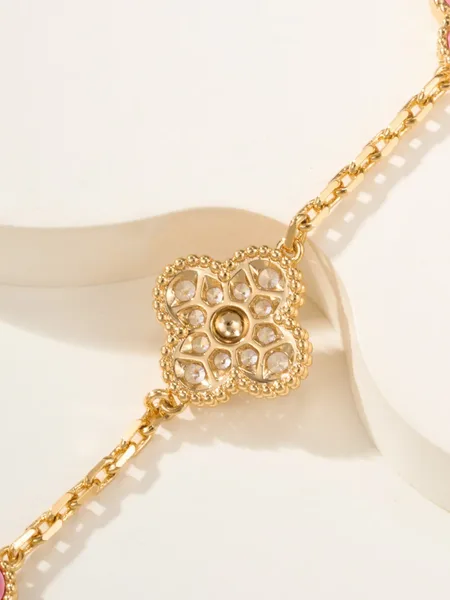 Van Cleef & Arpels Alhambra Pink Clover and Pave-Effect Gold-Tone Bracelet product view 8