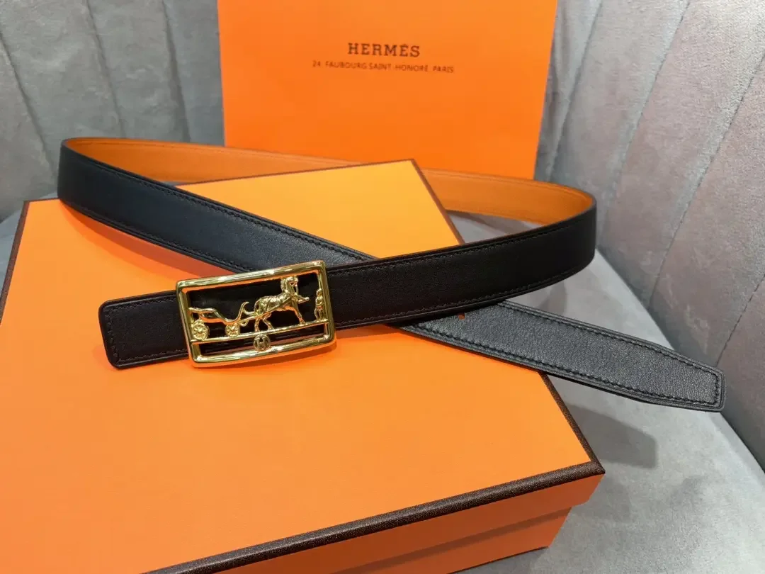 Hermès Orange/Black Reversible Belt with Gold-Tone Horse-and-Carriage Buckle product view 2