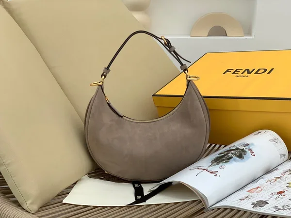 Fendi Fendigraphy Small Hobo Bag In Beige Suede Leather product view 7