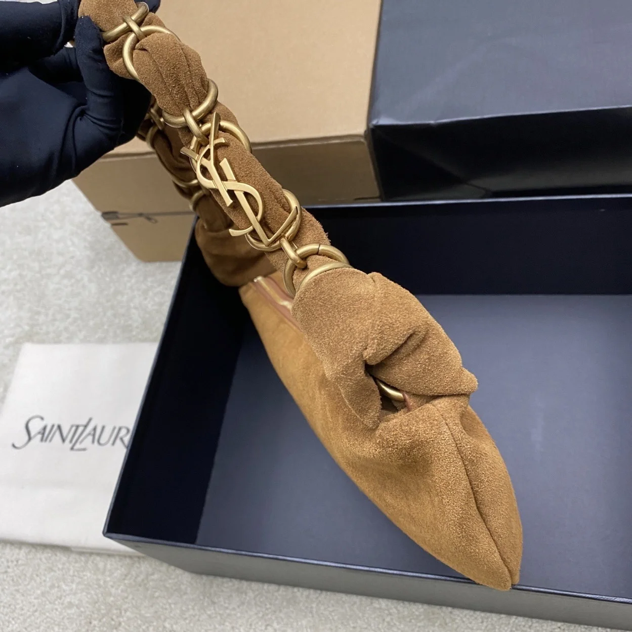 Saint Laurent Amalia Mini Hobo Bag in Brown Suede Calfskin product view 4