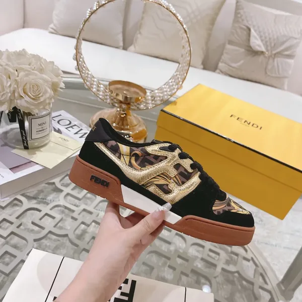 Fendi Match Black Gold Leather Sneakers product view 5