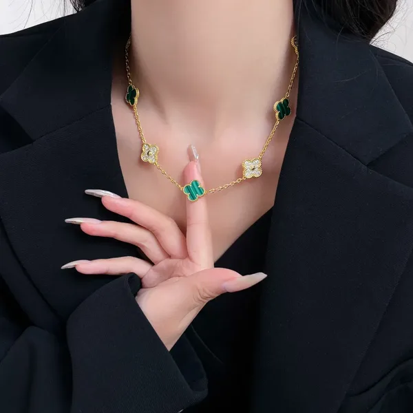 Van Cleef & Arpels Alhambra Green and Pave-Effect Ten-Motif Gold-Tone Necklace product view 9