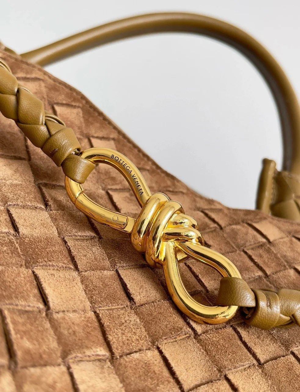 Bottega Veneta Andiamo Large Bag in Brown Suede Intrecciato Leather product view 4