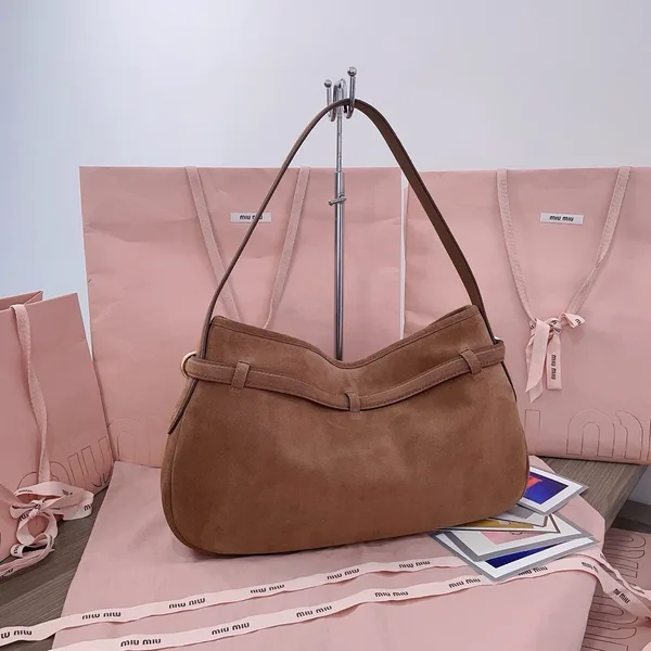 Miu Miu Aventure Medium Shoulder Bag in Brown Suede Leather product view 4