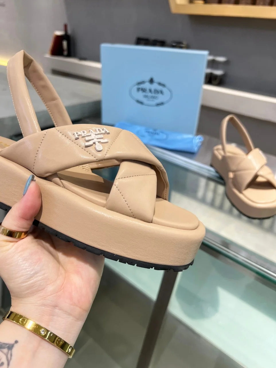 Prada Flatform Sandals In Beige Quilted Nappa Leather product view 5