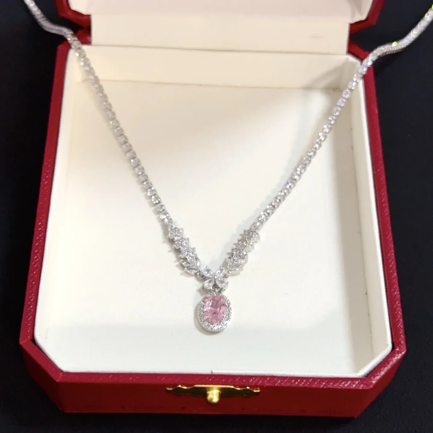 Cartier Pink Pear-Shaped Silver-Tone Pendant Necklace product view 2
