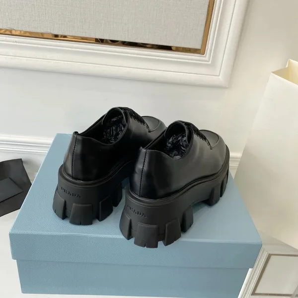 Prada Monolith Lace-up Loafers in Black Brushed Leather product view 9