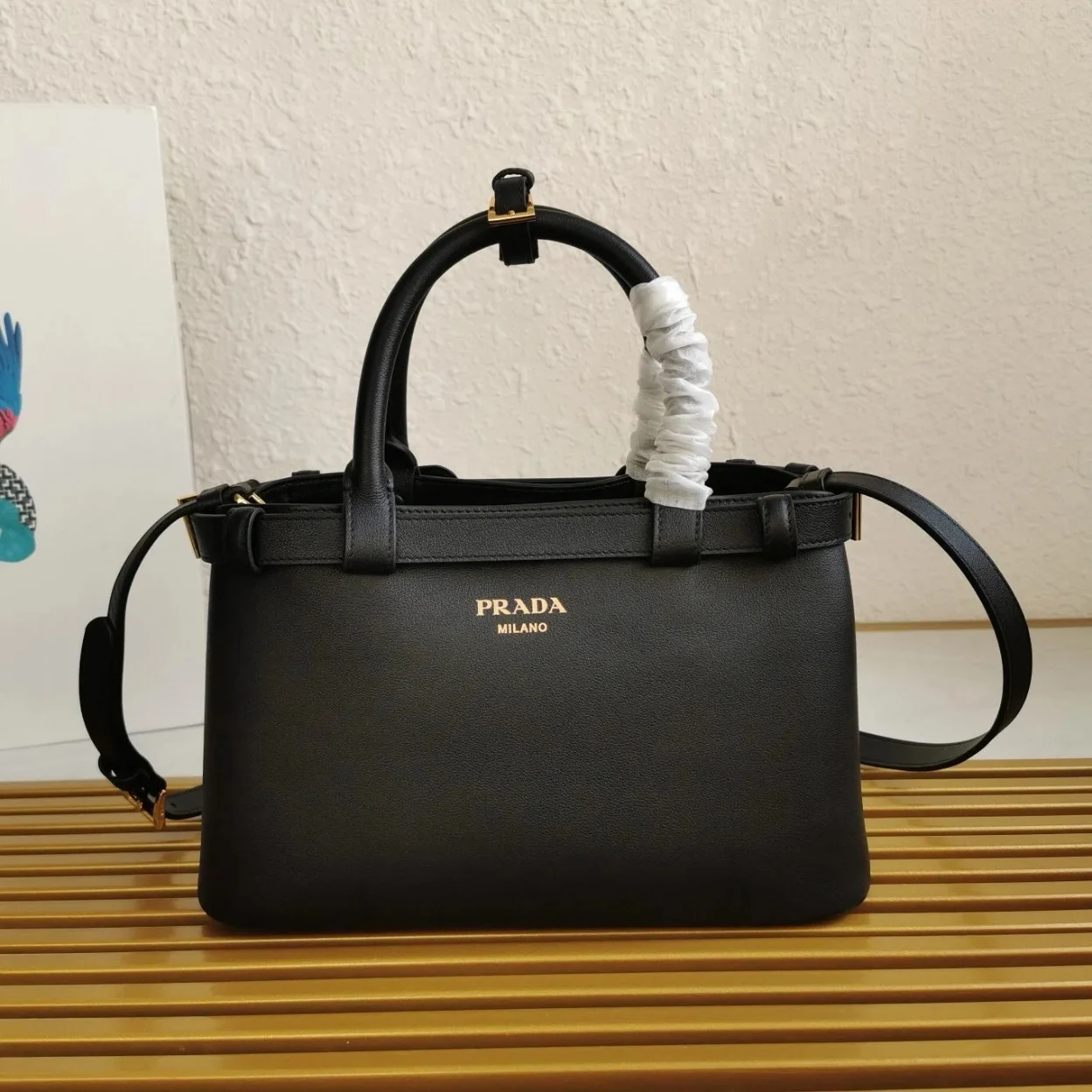 Prada Small Handbag in Black Leather with Belt product view 5