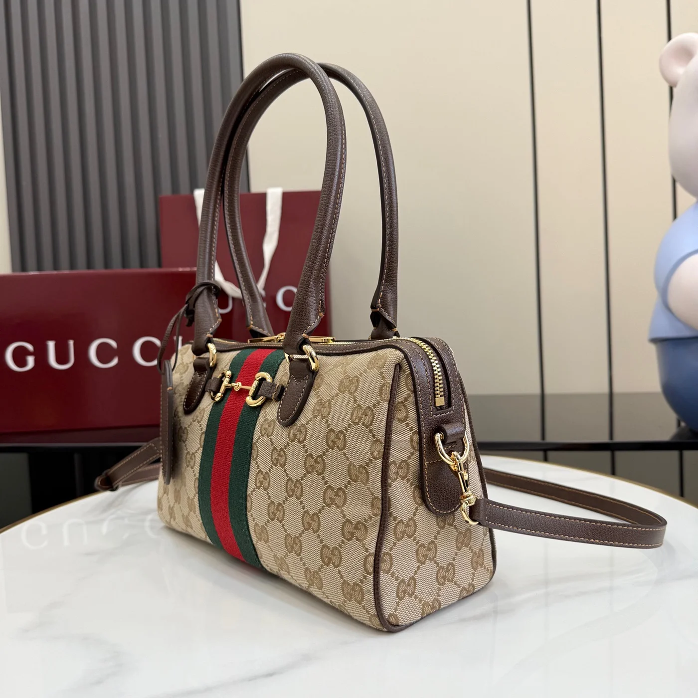 Gucci Borsetto Medium Boston Bag — Beige Jacquard product view 6