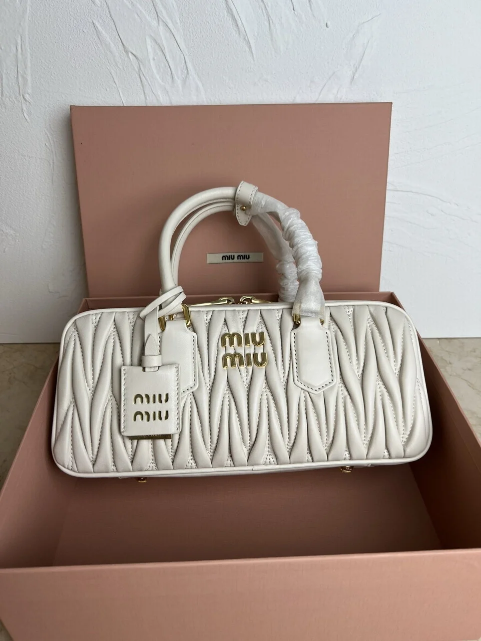 Miu Miu Arcadie Large Bag in White Matelasse Leather product view 6