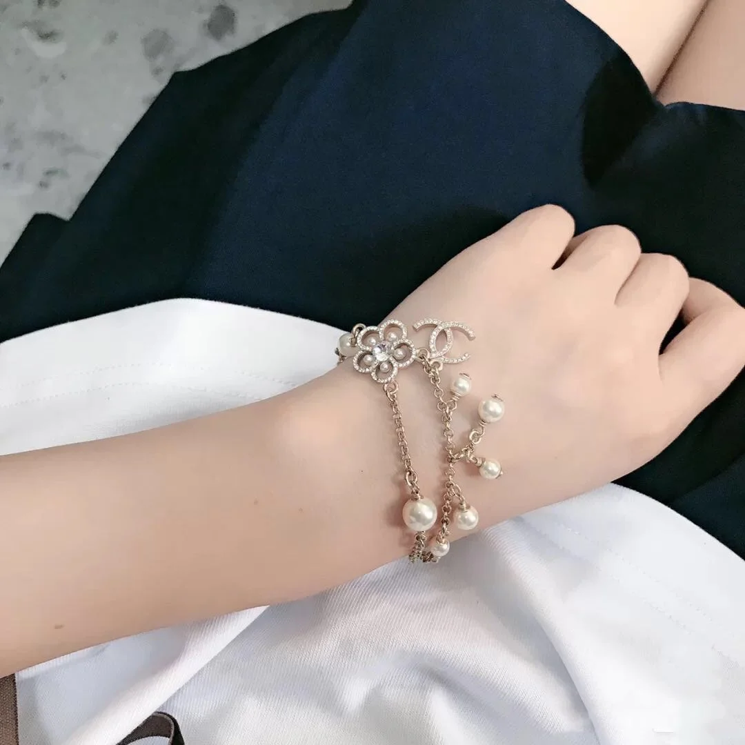 Chanel Flower CC Pearl-Effect Charm Bracelet Gold-Tone product view 8