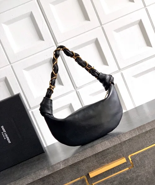 Saint Laurent Amalia Mini Hobo Bag in Black Lambskin product view 4