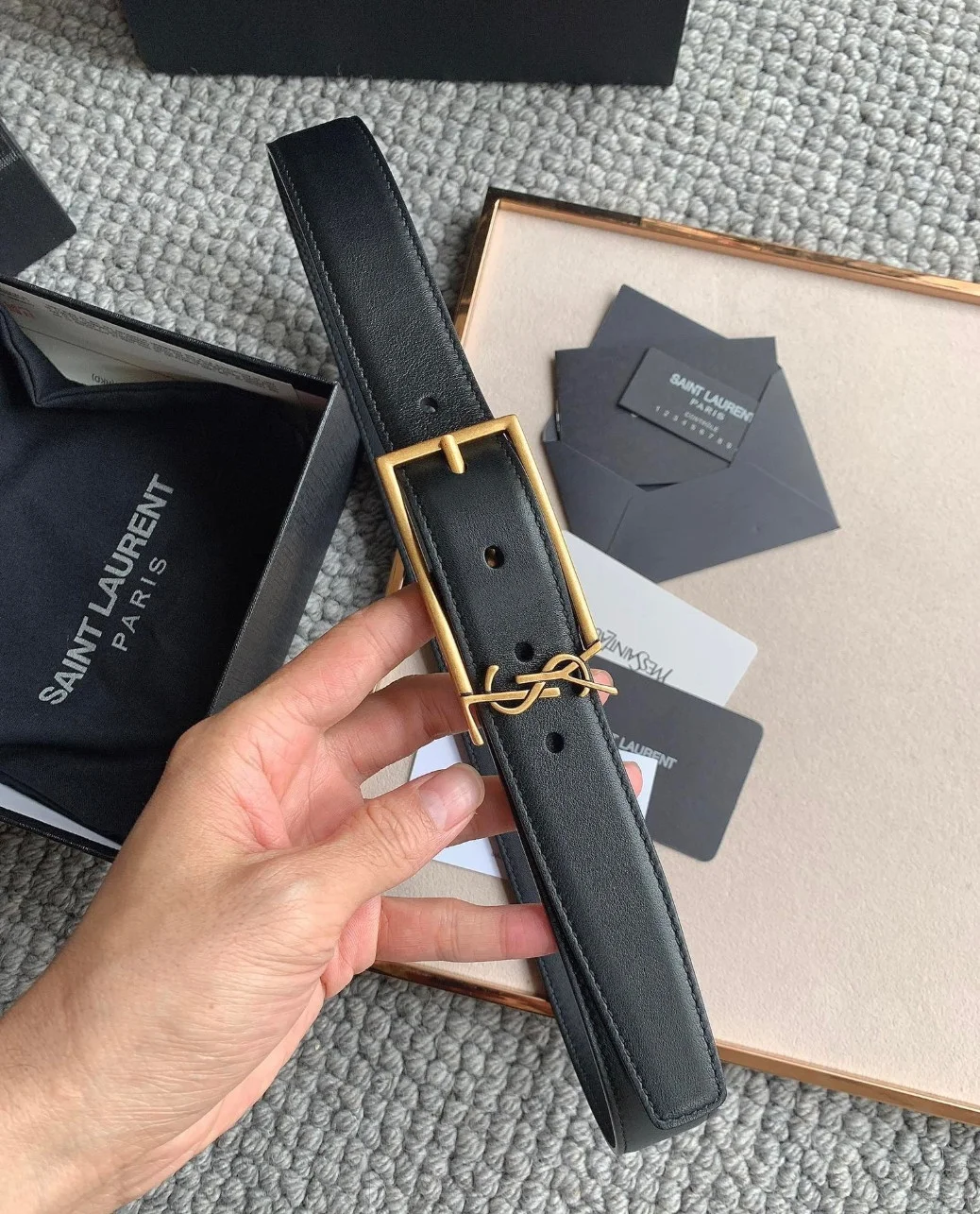Saint Laurent New Cassandre Buckle Belt 30MM In Black Leather product view 6