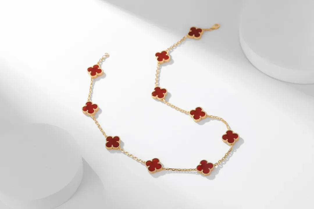 Van Cleef & Arpels Alhambra Red Ten-Motif Gold-Tone Necklace product view 1