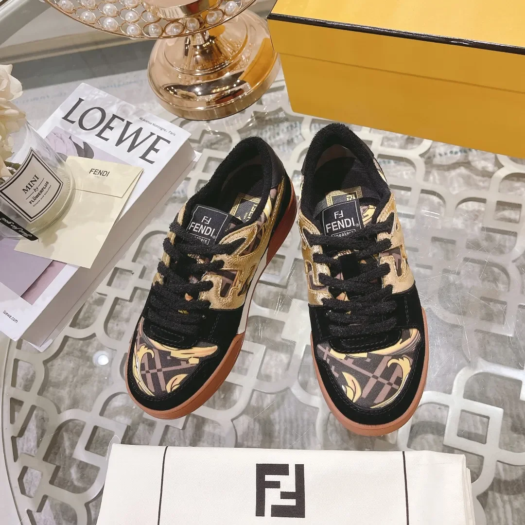 Fendi Match Black Gold Leather Sneakers product view 2
