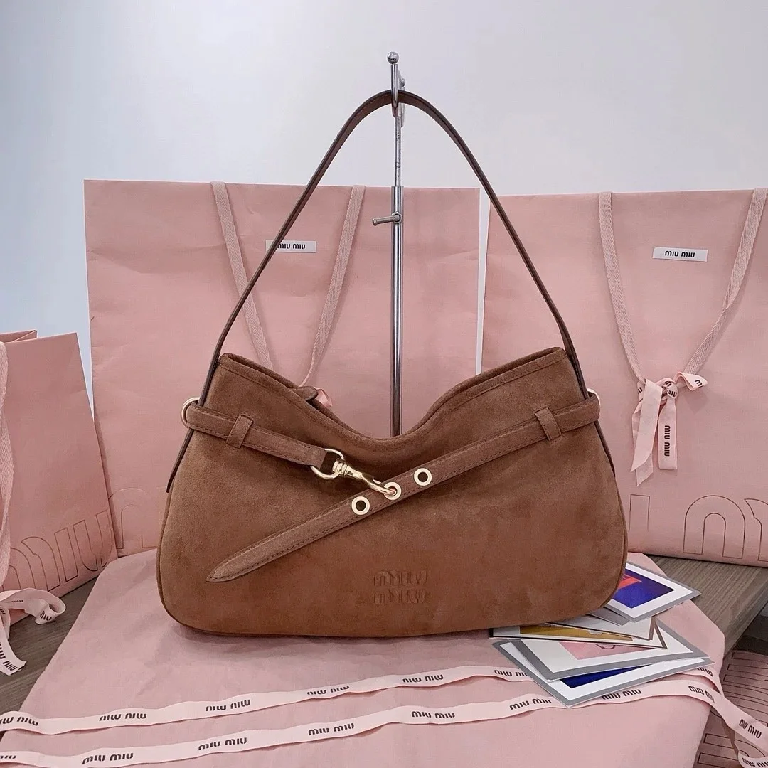 Miu Miu Aventure Medium Shoulder Bag in Brown Suede Leather product view 8