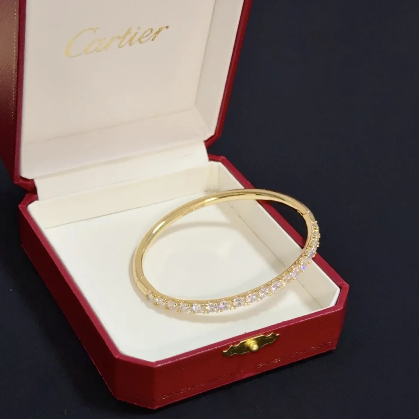 Cartier Gold-Tone Bangle with Rectangular Crystal-Effect Details product view 4