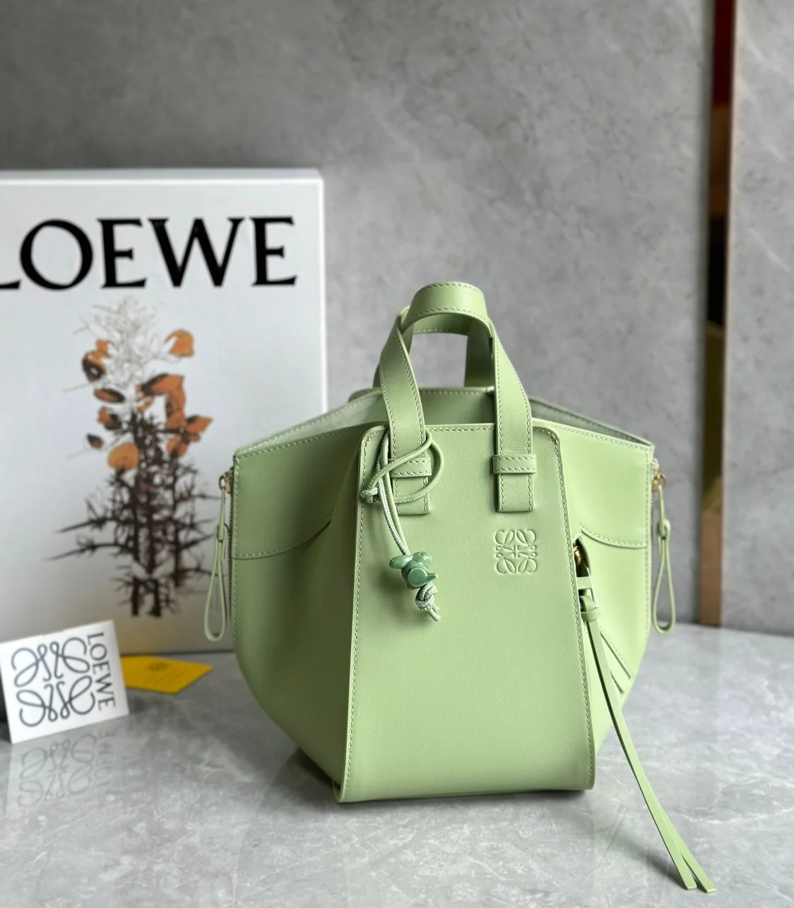 Loewe Compact Hammock Bag in Lime Green Satin Calfskin product view 5