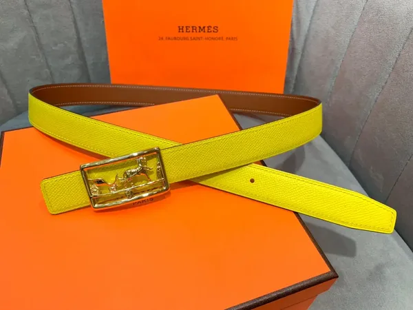 Hermès Yellow/Brown Reversible Belt with Gold-Tone Horse-and-Carriage Buckle product photo