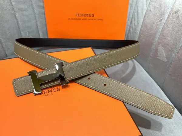 Hermès Taupe/Black Reversible Belt with Gold-Tone Wide H Buckle product view 3